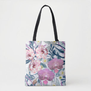 Pink flowers and orchid. tote bag