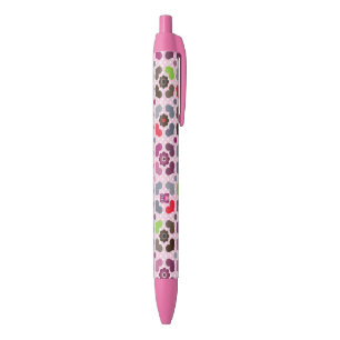 pink flowers and owls pattern black ink pen