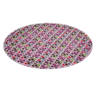 pink flowers and owls pattern cutting board