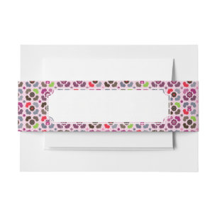 pink flowers and owls pattern invitation belly band
