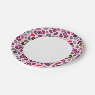 pink flowers and owls pattern paper plate