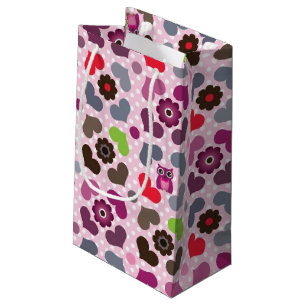 pink flowers and owls pattern small gift bag