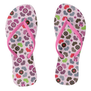 pink flowers and owls pattern thongs