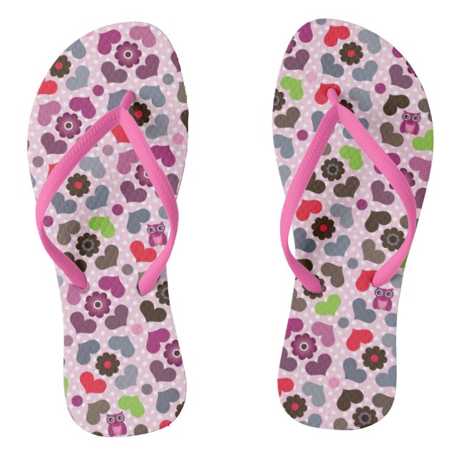 pink flowers and owls pattern thongs (Footbed)