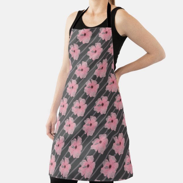 Pink Flowers And Stripes Apron (Insitu)