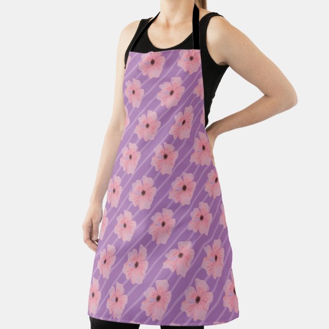 Pink Flowers And Stripes Apron (Insitu)