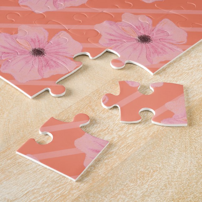 Pink Flowers And Stripes Jigsaw Puzzle (Side)
