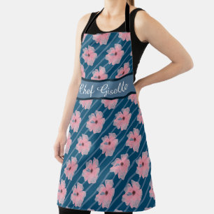 Pink Flowers And Stripes Personalised Apron
