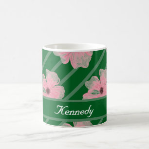 Pink Flowers And Stripes Personalised Coffee Mug
