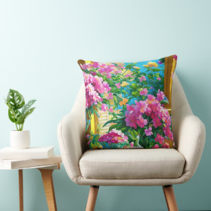 Pink Flowers and Tea Floral Cushion