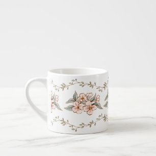 Pink Flowers and Vine   Shabby Chic Espresso Cup