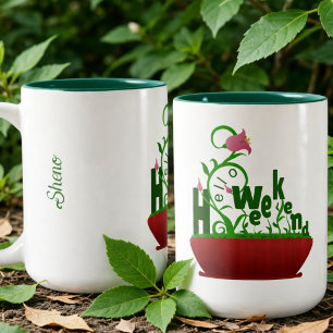 Pink Flowers And Vines Bold Text Two-Tone Coffee Mug