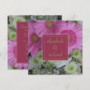 Pink Flowers and White Rose's Wedding Invitation