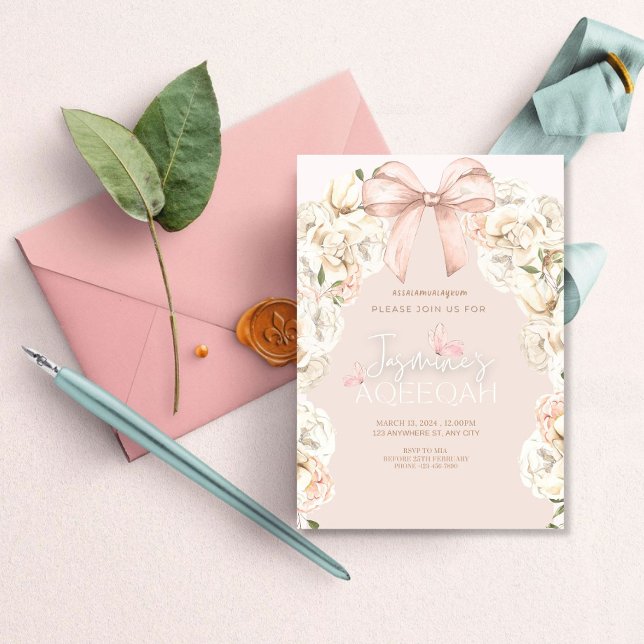 Pink Flowers Aqiqah Invitation (Creator Uploaded)