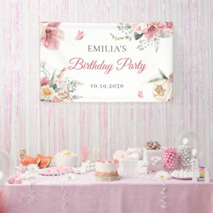 Pink Flowers arrangements pastel watercolor Banner