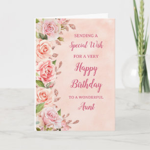 Pink Flowers Aunt Birthday Card