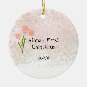 Pink Flowers Baby First Christmas Ceramic Tree Decoration