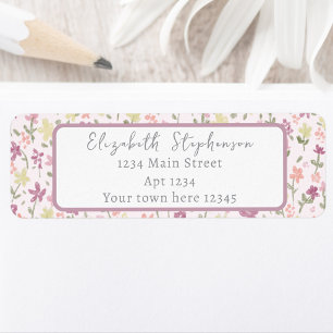 Pink Flowers Baby Shower 3-Line Return Address Label