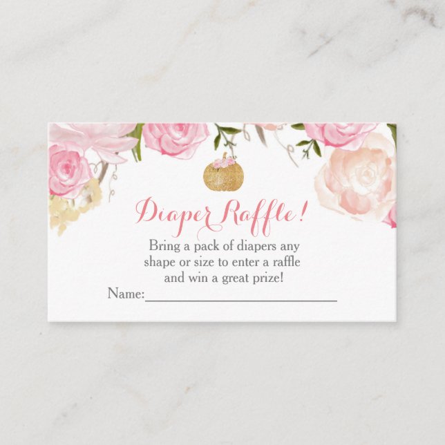 Pink flowers baby shower  diaper raffle cards (Front)