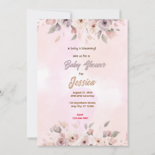 Pink Flowers Baby Shower Invitation