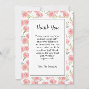 Pink Flowers Baby Shower Thank You Card