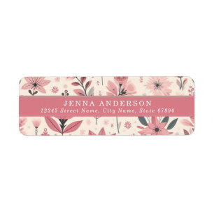 Pink Flowers Background Address Label Return Address Label