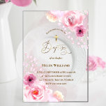 pink flowers Baptism Acrylic Invitations<br><div class="desc">Baby girl Baptism invitation</div>