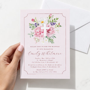 Pink FLOWERS Baptism Invitation for Girl