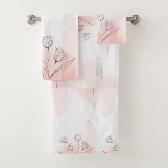 Pink Flowers Bath Towels Set (Insitu)