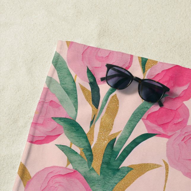 Pink Flowers Beach Towel (In Situ)