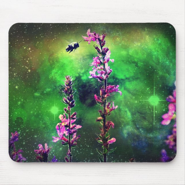 Pink Flowers & Bee Against The World Mouse Pad (Front)