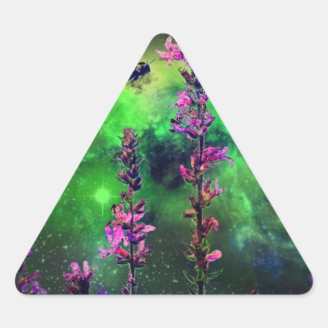 Pink Flowers & Bee Against The World Triangle Sticker (Front)