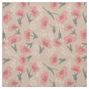 Pink flowers beige background floral pattern fabric