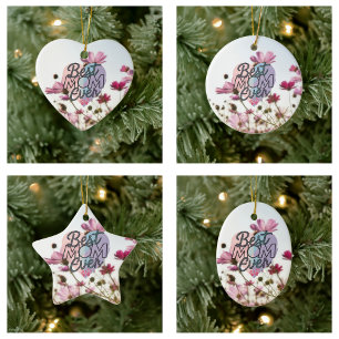 Pink Flowers Best Mum Ever Happy Mother's Day Ceramic Ornament