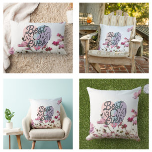 Pink Flowers Best Mum Ever Happy Mother's Day Lumbar Cushion