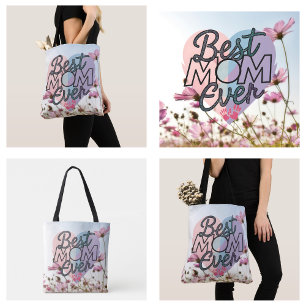 Pink Flowers Best Mum Ever Happy Mother's Day Tote Bag