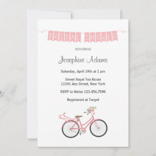 Pink Flowers Bicycle Bridal Shower Invitation
