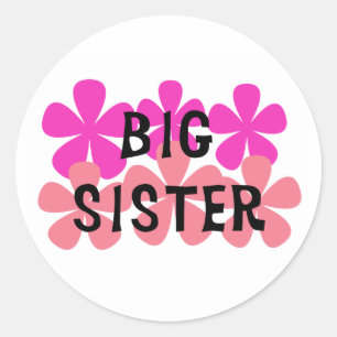 Pink Flowers Big Sister Classic Round Sticker