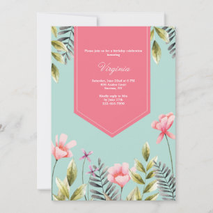 Pink Flowers Birthday Party Invitation