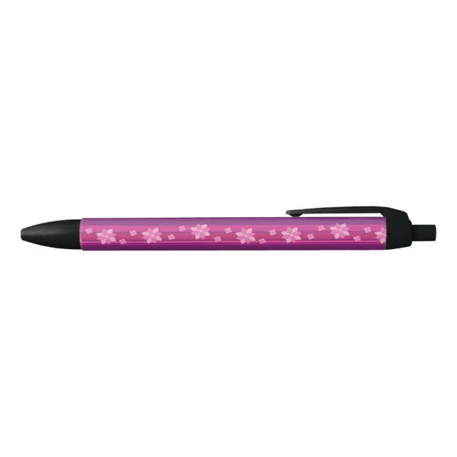 Pink Flowers Black Ink Pen (Top)