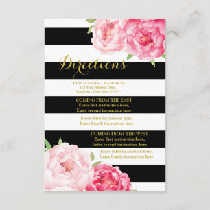 Pink Flowers Black Stripe Wedding Direction Insert