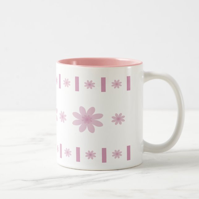 Pink Flowers & Blocks Two-Tone Coffee Mug (Right)