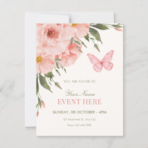 Pink flowers bloom invitation