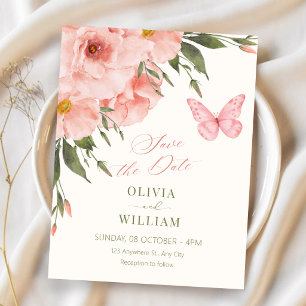 Pink flowers bloom wedding save the date