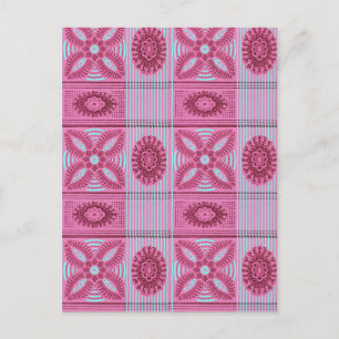 pink flowers blue stripes vintage art Pattern  Postcard
