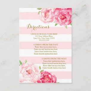 Pink Flowers Blush Stripe Wedding Direction Insert