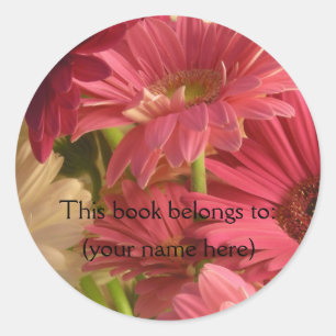 Pink flowers bookplate classic round sticker