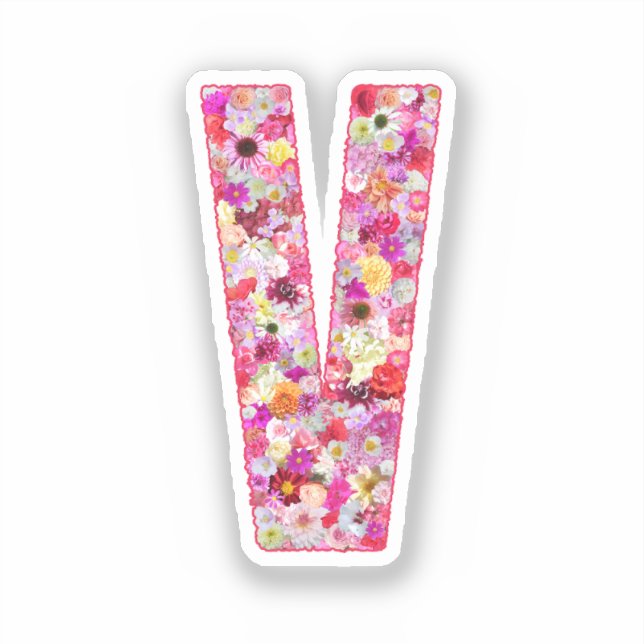 Pink Flowers Botanical Monogram Letter V For Her (Front)