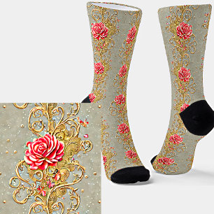 Pink Flowers Botanical Victorian Filigree Socks
