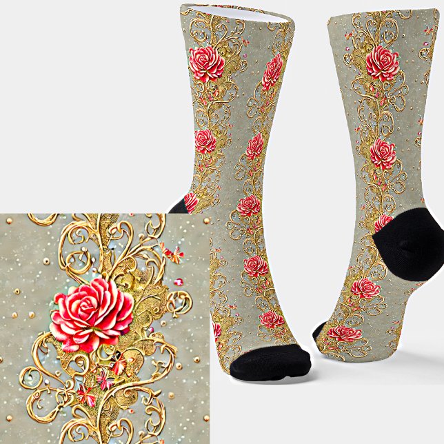 Pink Flowers Botanical Victorian Filigree Socks (Creator Uploaded)